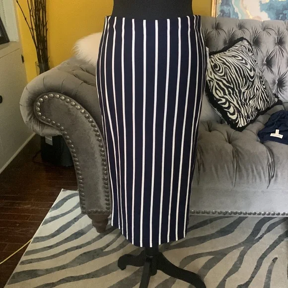 Sanctuary navy blue and white stripped midi pencil skirt - Picture 2 of 7